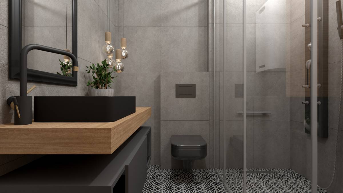 Example of stone interior design in bathroom